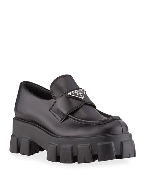 prada monolith leather platform loafers